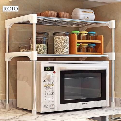 Adjustable Stainless Steel Microwave Oven Shelf Detachable Rack Kitchen Tableware Shelves Home Bathroom Storage Rack Holder