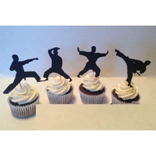 Martial Arts Silhouette Cupcake Toppers Party Picks baby shower wedding birthday toothpicks decor