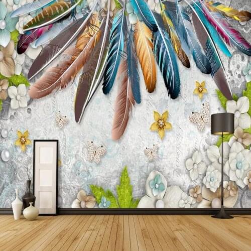 Modern Fashion Color Feather Mural Wallpaper 3D Self-Adhesive Waterproof Canvas Photo Wall Paper Living Room Dining Room Sticker