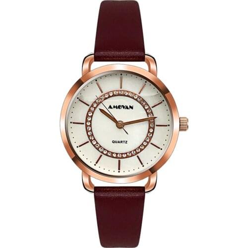 Diamonds Decorated PU Band Ladies Wrist Watch