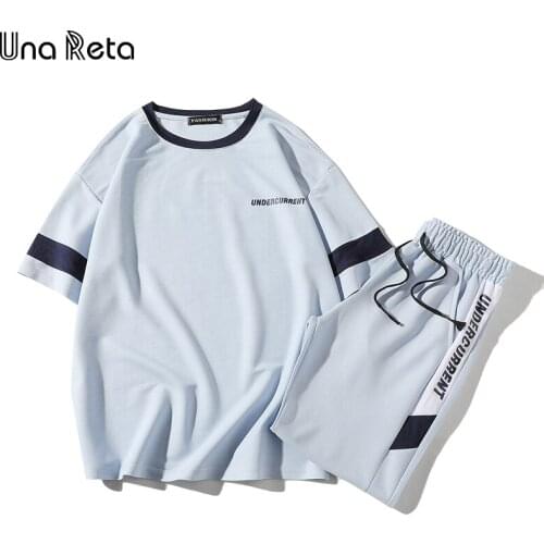 Una Reta Summer Tracksuit Men 2021 New Casual Loose Short Sleeve T-shirt + Shorts Plus Size Print Two-piece Set Sport Suit