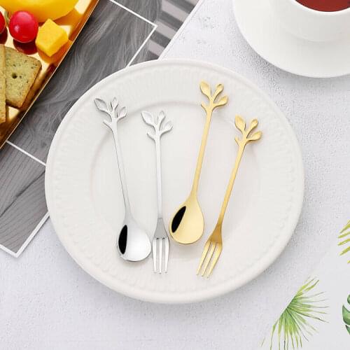 Stainless Steel Gold/Silver Tree Branch Dessert Spoon Fruit Fork Coffee Stirring Milk Tea Tableware Gift Kitchen Dinner Forks