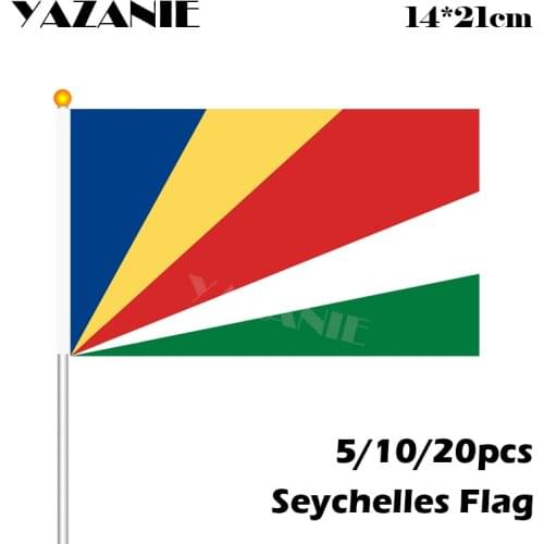 YAZANIE 14*21cm 5/10/20pcs Seychelles Hand waving Flag Seychelles National Flag Flying Banner Custom Polyester Countries Flags
