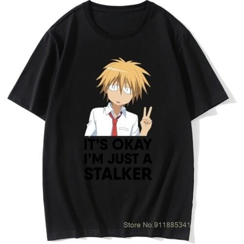 Funny Anime Tshirt For Men T-Shirts Stalker Maid Sama Cotton Tees Short Sleeve Gintama T Shirt Retro Cute Vintage