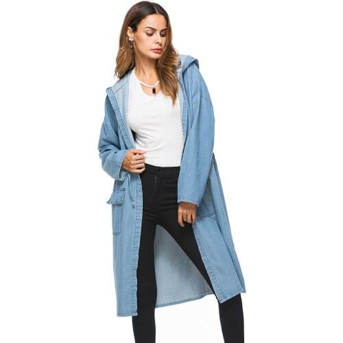 Womens Denim Jacket Oversized Outerwear Spring Autumn Female Clothes Long Sleeve Streetwear Plus Size Casual Long Cloak Coat