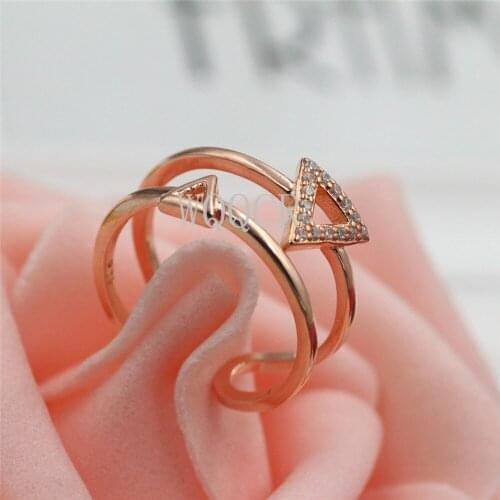 Triangle Pattern Rose Gold Color CZ Adjustable Ring Paved Austrian Zircon Fashion Jewelry Engagement Rings for Women C34