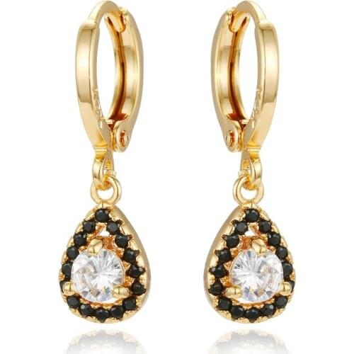 1Pair Glitter Micro-inlay Zircon Water Drop Hoop Earrings For Women Elegant Gold Color Round Pendant Circle Earrings Jewelry