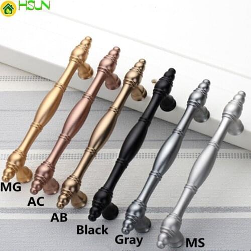2 pcs Modern Simple Gray Black Gold Kitchen Cabinet Cupboard Handle 5" Retro Style Aluminum Alloy Dresser Drawer Pull