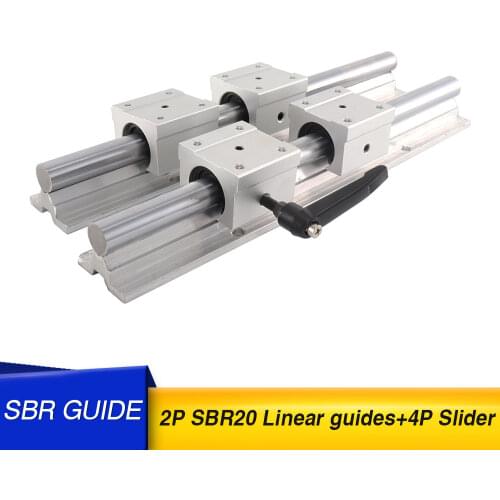 2pcs SBR20 linear guide 1100-1500mm 20mm Linear rails + 4 pcs SBR20UU Ball Bearing Block CNC Router