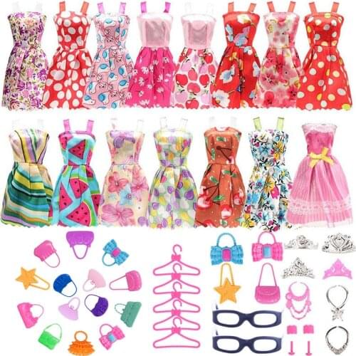 32Pcs Barbies Clothes Hangers Sunglasses Crowns Earrings Bags Free Shipping For Barbie Doll Accessories Our Generation Girl` Toy