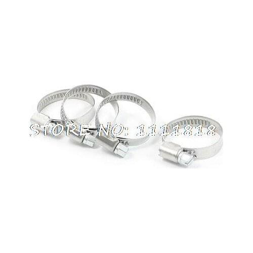 Adjustable 21-38mm Range 9mm Width Worm Drive Hose Clamp Silver Tone 4 Pcs