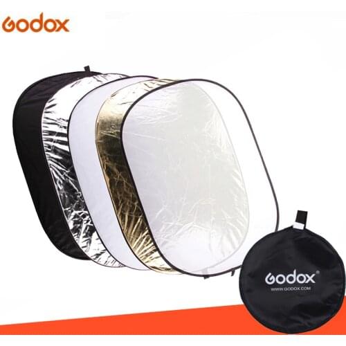 Godox 5 in 1 90*120cm Background Board Round Rectangle Reflector Collapsible Lighting Diffuser Disc Black Silver Gold White