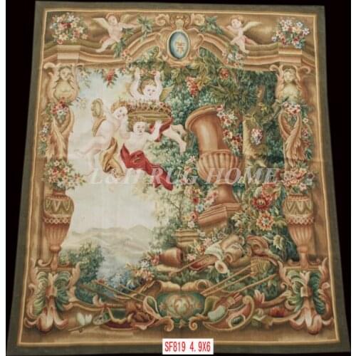 Free Shipping 4.9'x6' Handmade wool aubusson tapestry gobelin carpet, wall hanging tapestry wool tapestry paintings