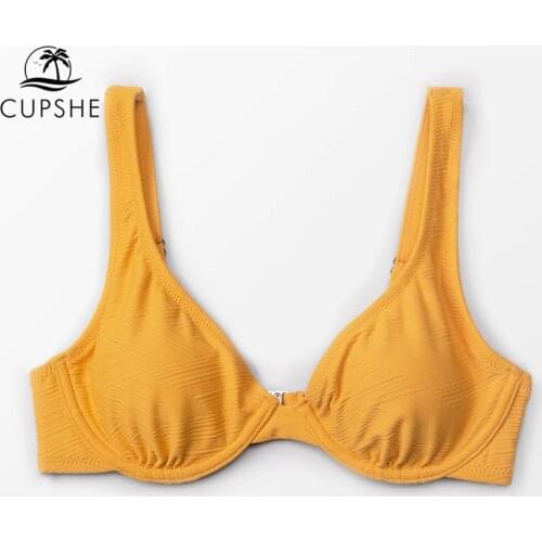 CUPSHE Underwire Push Up Textured Bikini Top Women Sexy Solid Yellow Top 2021 New Girls Separate Swimwear Bathing Bra Top