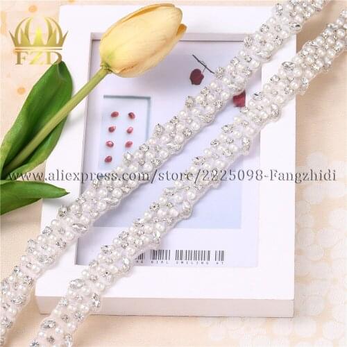 FZD 1 Yard Handmade Hot Fix Different Size Rhinestones Applique Iron Sew On Bridal Accessories for the Bride