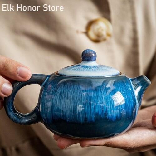 200ml Retro Kiln Fambe Ceramic Xi Shi Pot Handmade Temmoku Glaze Small Master Pots Household Kung Fu Pu'er Tea Office Decoration