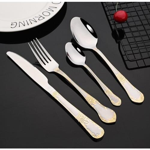 Classic Gold Vintage Style Stainless Steel Western Dinnerware Set Antique Flatware Cutlery Set Tableware For Kitchen Family