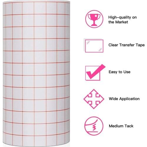 Adhesive Vinyl Transfer Paper Tape Roll Transparent w/Red Alignment Grid Mid Tack Craft Decals Sheet DIY 30*20cm/100cm