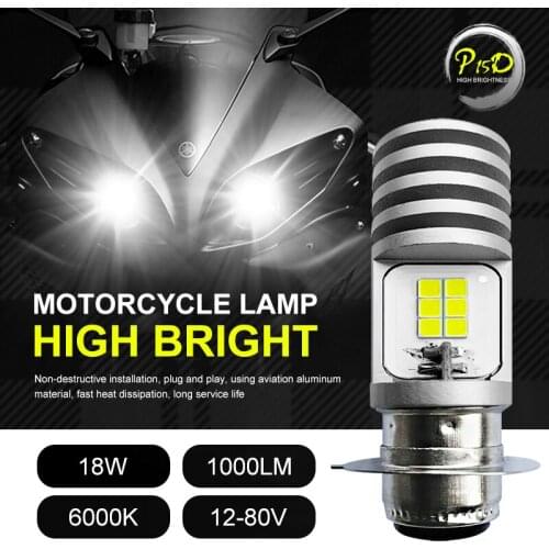 EURS 1pcs 12-80V Motorbike H4 H6 P15D Led Motorcycle Headlight Bulb 12 SMD 18W 1000LM Hi/Lo LED Lamp Scooter Accessories Moto
