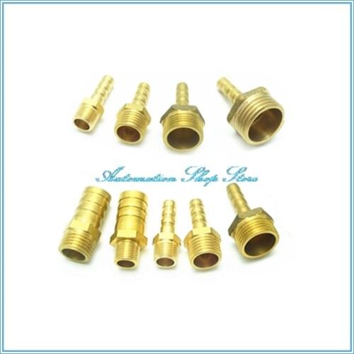 5pcs Brass Pipe Fitting Male Barb Hose Tail Fitting Fuel Air Gas Water Hose Oil OD Tube 4m-12m Thread 1/8'' 1/4'' 3/8" 1/2