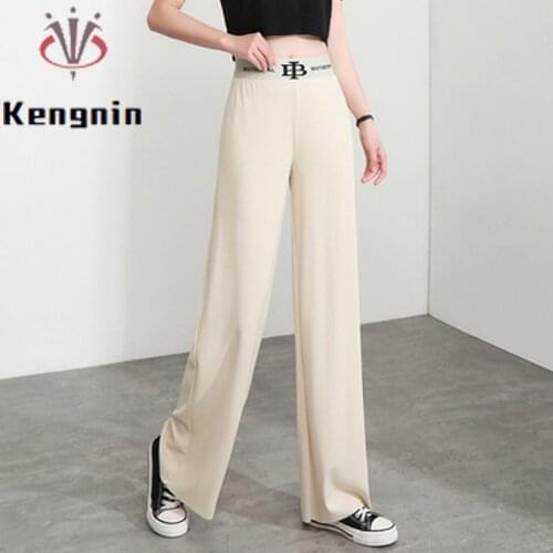 2021 Summer Casual Fashion Womens Trousers Plus Size 4XL High Waist Female Capris Straight Ladies Wide Leg Pants KN208