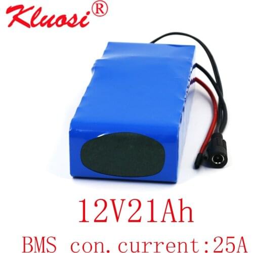 KLUOSI 12V 21Ah 20Ah 3S6P Large Capacity 12.6V 12V Lithium Battery Pack with 25A BMS LED Lamp Light Backup Power Electrical Tool