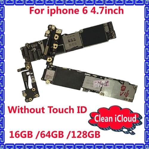 For iphone 6 100% original good working motherboard without touch ID 16GB 64GB 128GB Free unlocked iCloud mainboard IOS system