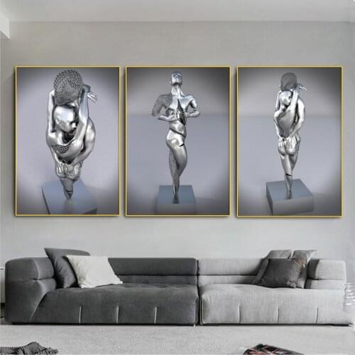Metal Figure Statue Soul Intertwined Art Murals Canvas Painting Romantic Abstract Poster Print Wall Picture BedRoom Hotel Decor