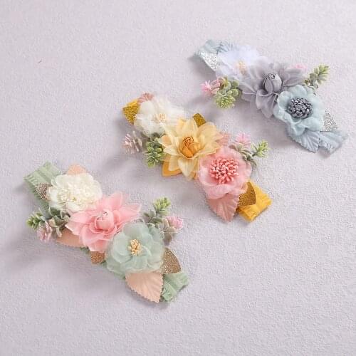 Fashion Baby Flowers Headband Chiffon Lace Hair Bands For Girls Elastic Hairband Freshness Hair Accessories Kids Headwear 2021