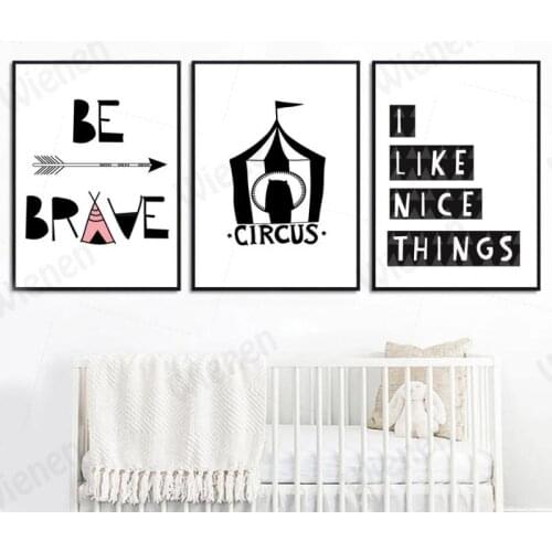 Cartoon Circus Posters and Prints Black White Modern Quotes Mural Canvas Art Painting Wall Picture Children Room Home Decoration