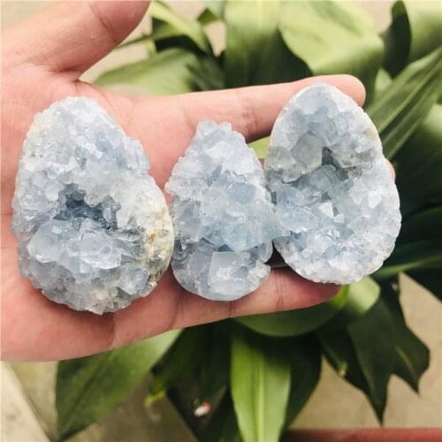 3pcs Natural Blue Celestite Mineral Healing Crystal Cluster Geode Irregular Gem Stone Home Decoration Specimen
