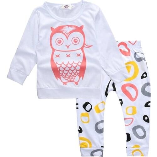 2020 New Baby Boys Girls Clothes Spring Autumn Cartoon owl geometric pattern suit Set Toddler Girls Warm Two-piece Suit Set