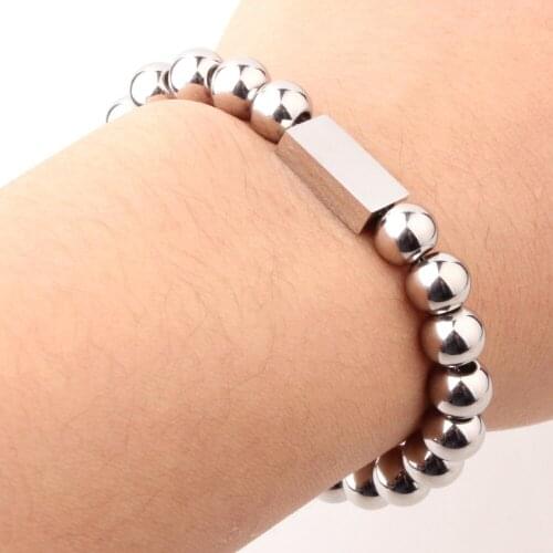 New Arrive Womens Jewelry Gift Silver Stainless Steel 8mm Beaded Bracelet 7.87"No Fade or Tarnish