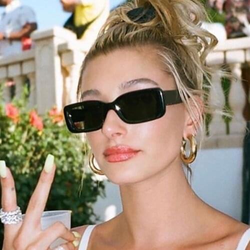 Celebrity Black Rectangular Sunglasses Narrow Square Fashion Shades Woman Sun Glasses Luxury Plastic Frame Eyewear UV400