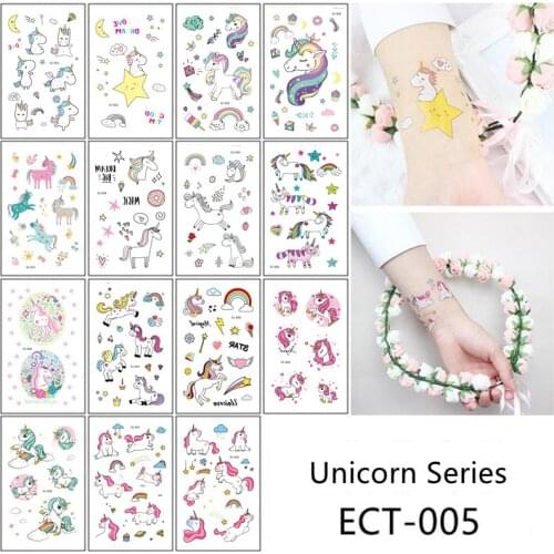 15Pcs/Set Lovely Unicorn Water Transfer Waterproof Temporary Tattoo Stickers For Kids Children Girl Gift Fake Tattoos