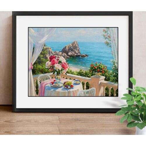 Full Drill Square Diamond Painting Landscape 5D DIY Diamond Embroidery Flowers Home Decoration Sea Picture Of Rhinestone