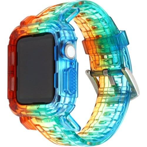 For Apple Watch Band 44mm 40mm 42mm 38mm TPU+Case+Metal Buckle All in One Grainy Sport Belt Strap for iWatch SE 6 5 4 Wristband