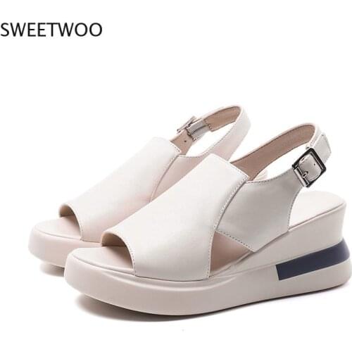 Summer New Fashion Womens Sandals 2021 Sports Flat Bottomed Casual Mid-Heel Wedge Solid Color Women Shoes Platform Sandals
