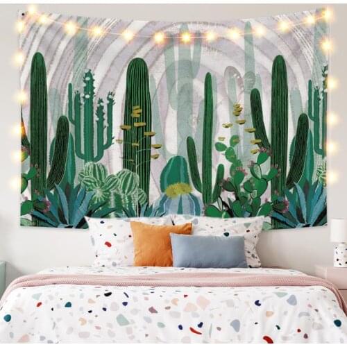 Dark Green Cactus Tapestry Vintage Exotic Summer Plant Nature Frame for Bedroom Photography Wall Decor