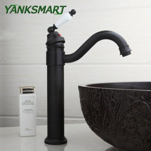 YANKSMART Solid Brass Oil Rubbed Bronze Bathroom Sink Basin Single Ceramic Handle Faucet Mixer Water Tap Deck Mounted