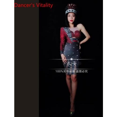 Modern Women Singer Model DJ Pole DS Dance Party Slim Fit Dress Hat Stage Wear Adult Performance Costume Garments Outfits Clothe