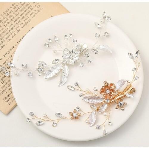 Trendy Gold And Silver Color Womens Wedding Hairpin Headwear Pearl Rhinestone Hair Accessories Bridal Handmade Headband Tiara