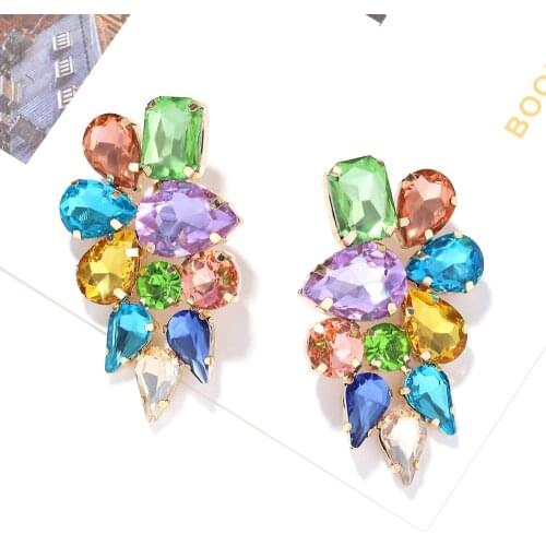 Dvacaman Luxury Crystal Flower Statement Drop Earrings Colorful Glass Women Fashion Shiny Rhinestone Earrings Jewelry Wedding