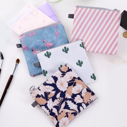 Women Cartoon Floral Coin Purse Travel Zipper Square Coin Bag Pouch Childrens Small Wallet Flamingo Cactus Striped Change Purse