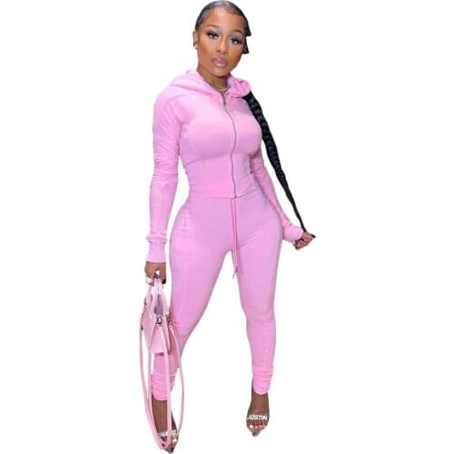 WomenS Tracksuit Autumn Two Piece Sets Solid Long Sleeve Zip Hoodies Tops Skinny pants Outfit Jogger Sport Matching Set
