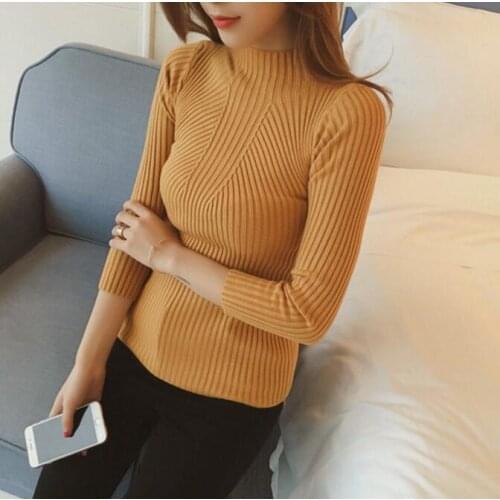 Korean Autumn Winter Knitted Sweaters for Woman Pull Femme Slim Comfortable Turtleneck Long Sleeve Solid sweater pullovers