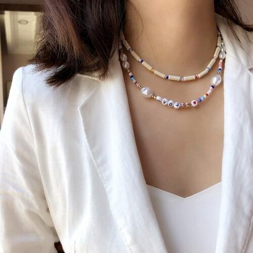 Women Multilayer Necklace Colorful Rice Beads Baroque Pearl Soft Clay Choker Summer Travel Beach Party Trendy Jewelry For Femme