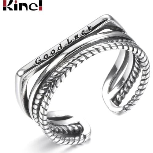 Kinel Vintage Ring 100% Real 925 Sterling Silver Personality Good Luck Alphabet Open Wedding Rings for Women Jewelry Gifts