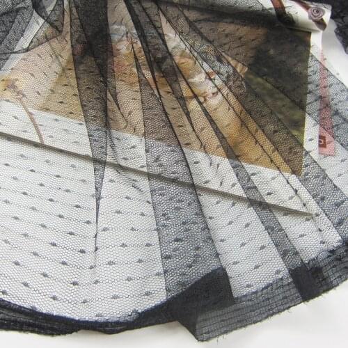 1Yard 155cm Wide Black Jacquard Polka Dots Mesh Tulle Fabric For Girls Dress Wedding Garment Sewing Decorative Net Fabric