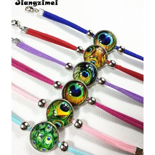 12pcs/lot (Mixed 6 styles) New design silver blue red rose purple Glass Bracelets Peacock feathers charm bracelet for girl